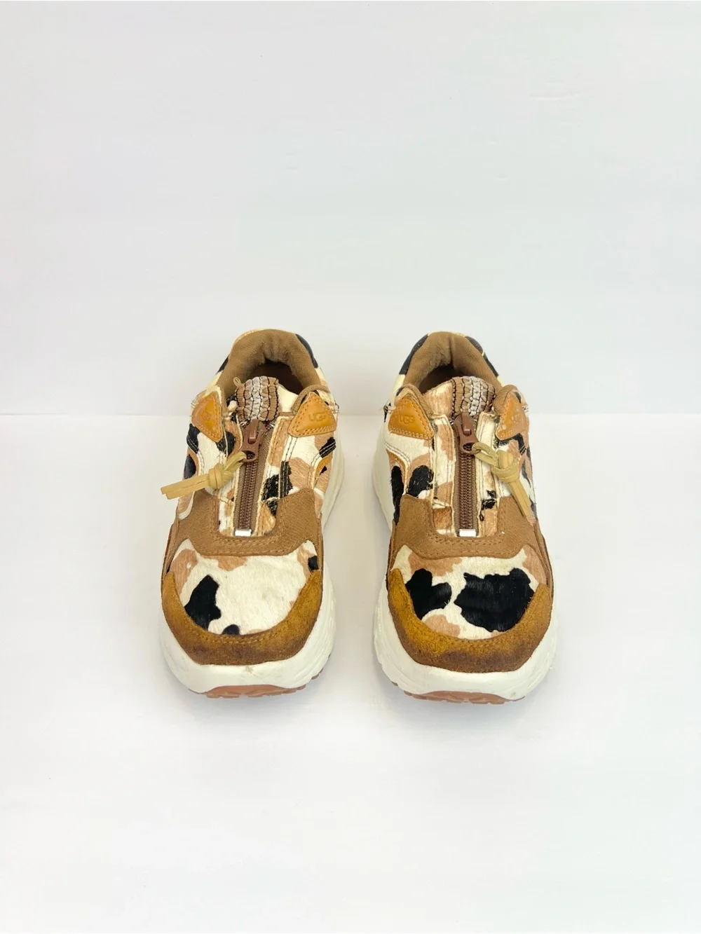 UGG CA805 zip cow print 1120717 Cream Brown Black Unborn Calf Suede Sneakers 7